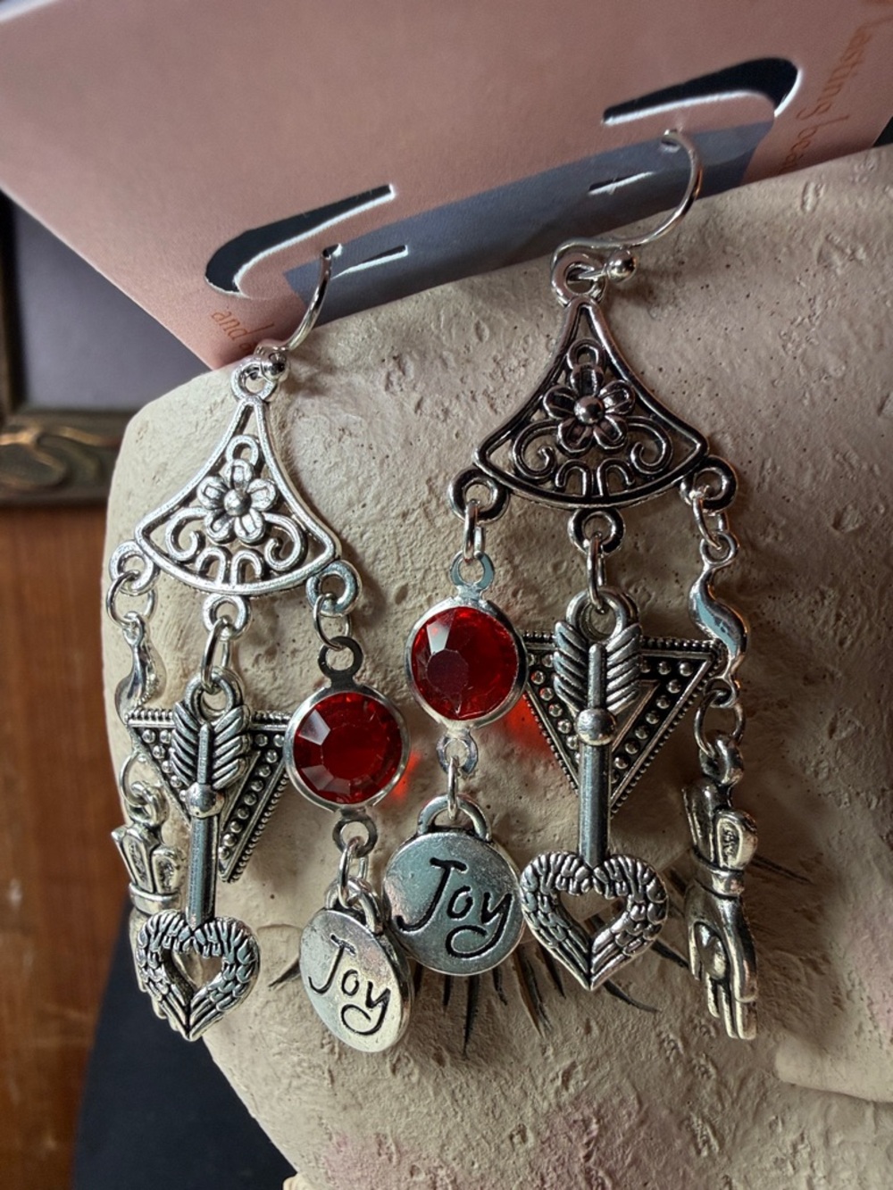 Silver-Tone Red Gemstone 'Joy' Dangle Earrings